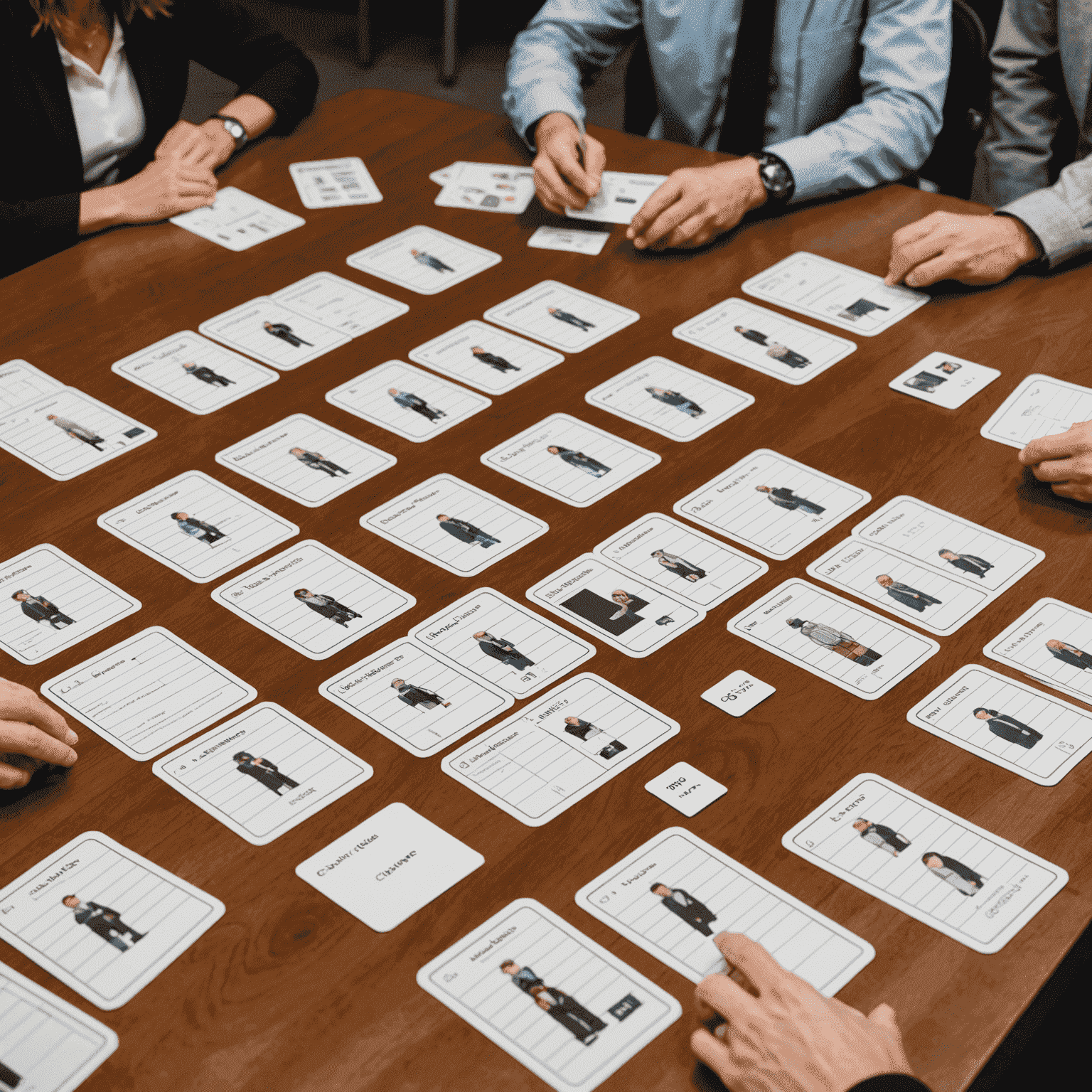 Codenames game in progress with word cards laid out in a grid and team members discussing strategy