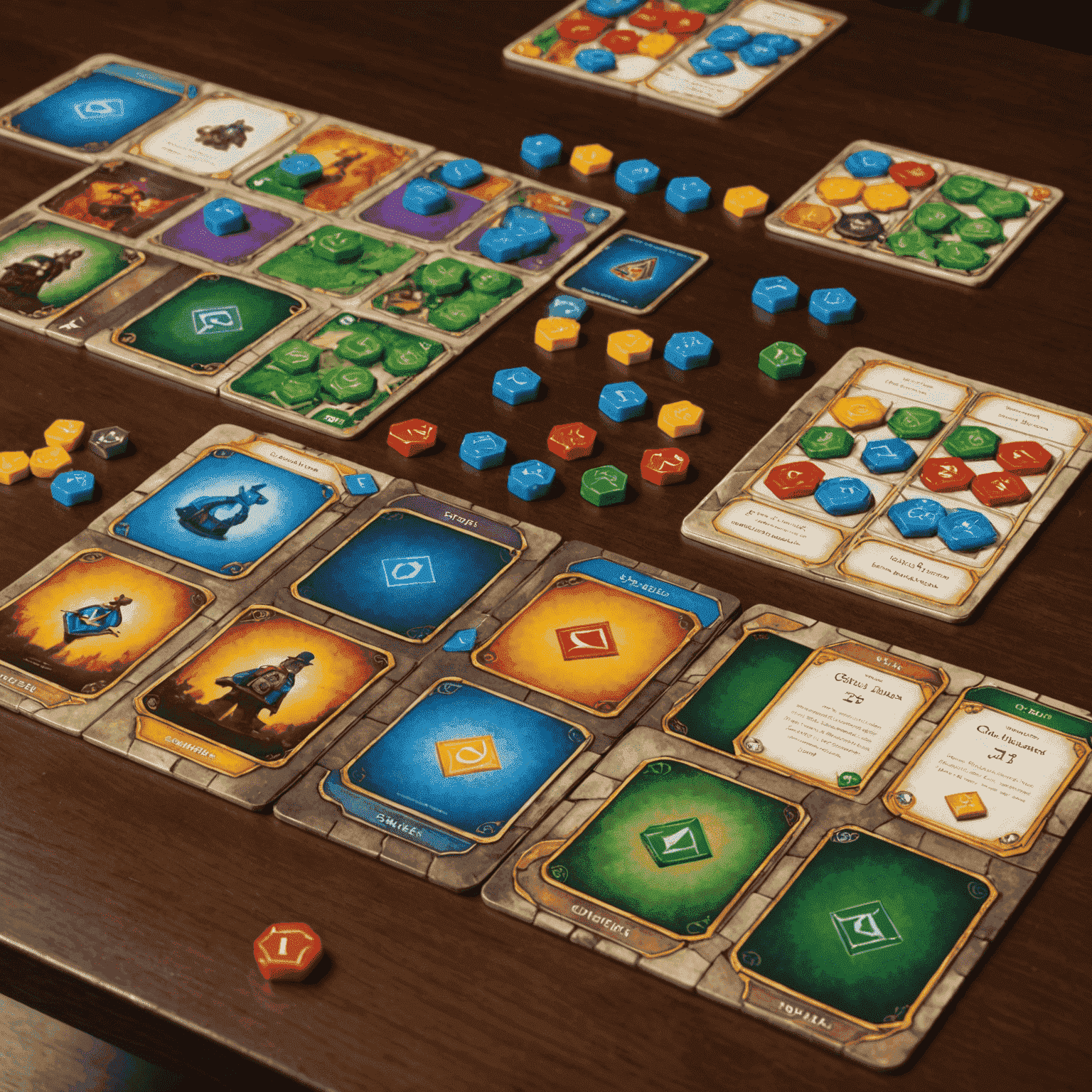 Splendor game setup with gem tokens, noble tiles, and development cards arranged for play